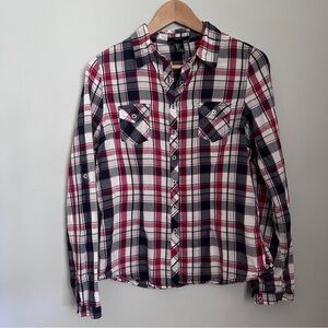 Forever 21 Red, White & Blue Plaid Shirt Size Large EUC